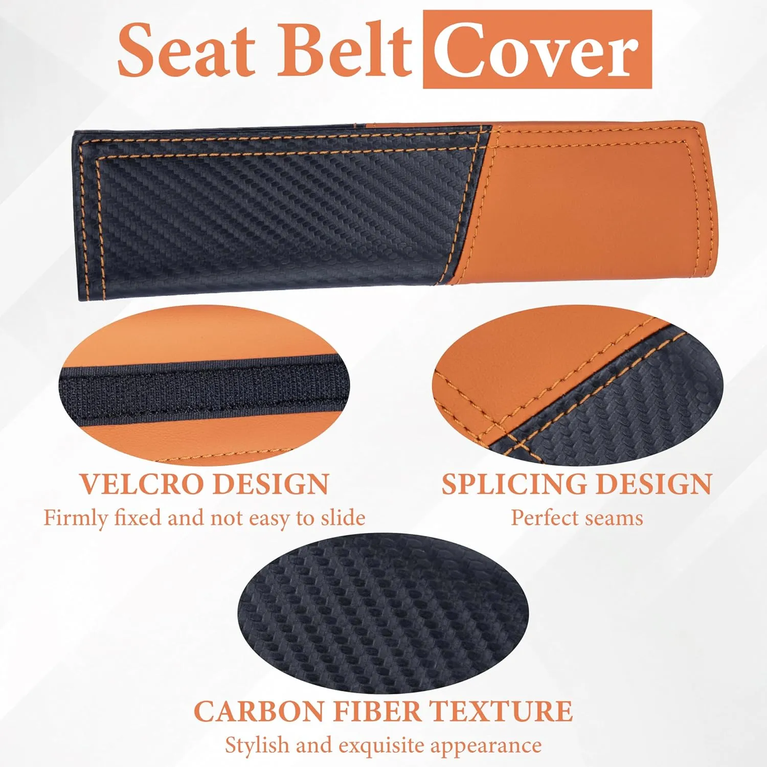 2 PCS Car Seat Belt Cover Pad, Carbon Fiber Safety Seatbelt Shoulder Strap Covers, Breathable Leather Soft Harness Pad, Interior Car Accessories, Universal for SUV, Truck, RV (Orange&Black