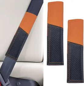 2 PCS Car Seat Belt Cover Pad, Carbon Fiber Safety Seatbelt Shoulder Strap Covers, Breathable Leather Soft Harness Pad, Interior Car Accessories, Universal for SUV, Truck, RV (Orange&Black