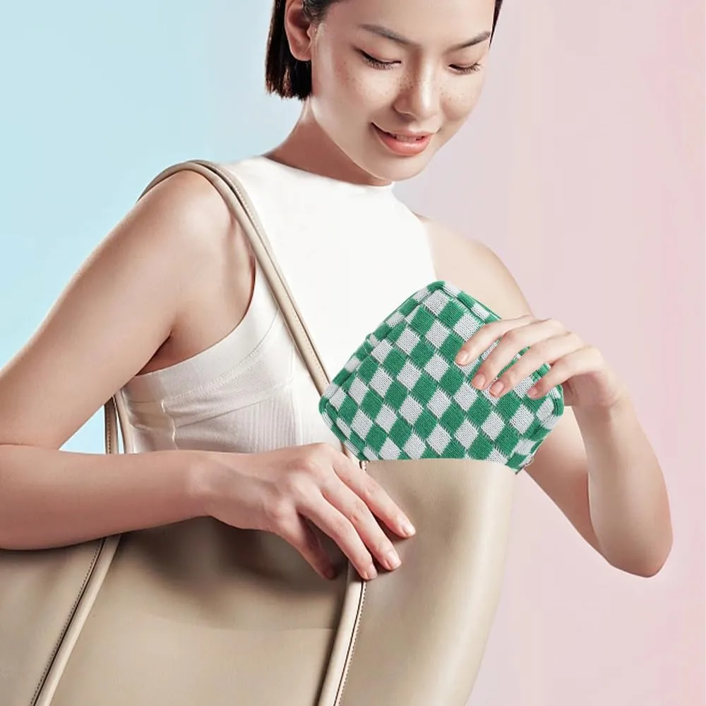 2 Pieces Makeup Bag Set, Small Checkered Cosmetic Bag Travel Toiletry Organizer Mini Green Cosmetic Pouch Case Makeup Brushes Quilted Aesthetic Accessories Storage Bag for Women (Large Mini Green)