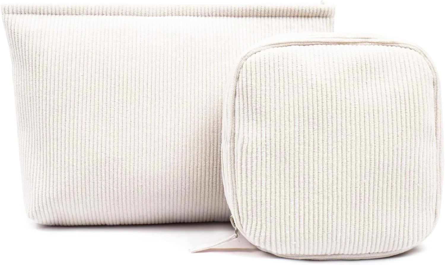 2Pcs Makeup Bag for Women, Large Corduroy Cosmetic Bag Capacity Travel Toiletry Bag Mini Makeup Pouch for Purse Small Makeup Organizer Bag Cute Makeup Brushes Storage Bag (Large Mini White)