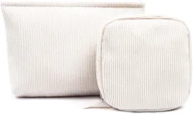 2Pcs Makeup Bag for Women, Large Corduroy Cosmetic Bag Capacity Travel Toiletry Bag Mini Makeup Pouch for Purse Small Makeup Organizer Bag Cute Makeup Brushes Storage Bag (Large Mini White)