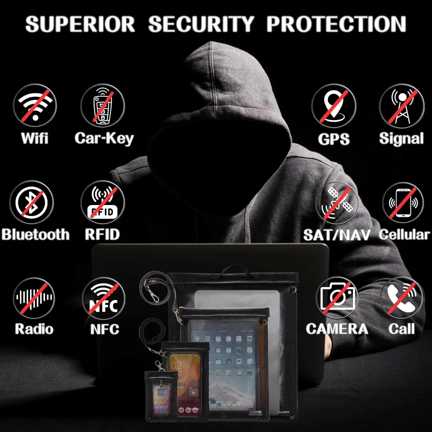 4 Pack Faraday Bags - Large Faraday Bag for Phone & Laptop & Tablet & Car Key, Faraday Key Fob Protector, Faraday Cage with Strap, RFID Signal Blocker Anti-Hacking Faraday Pouch with Handle