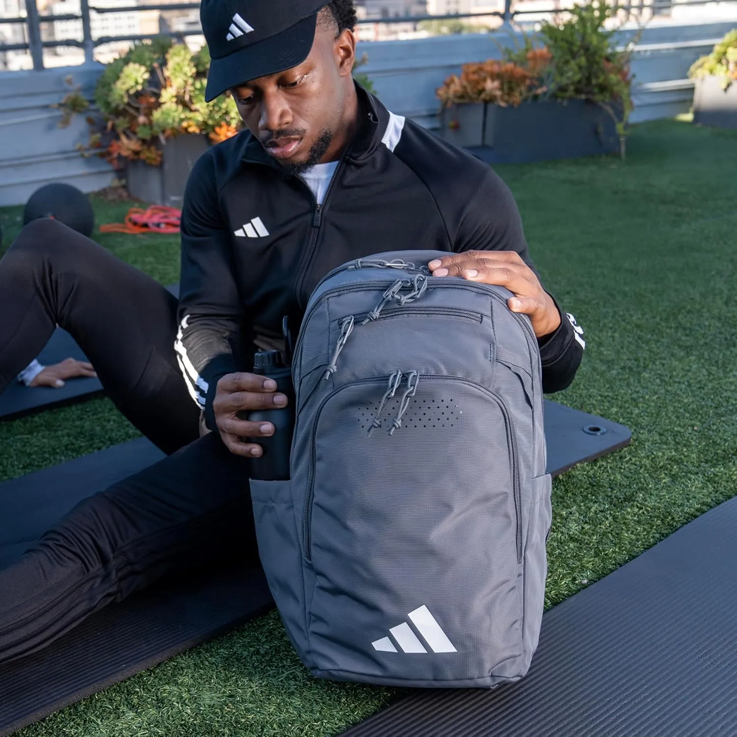 adidas Defender 5 Team Sports Backpack (33L) Durable Large Athletic Gym Laptop Travel Bag, Black/Black, One Size