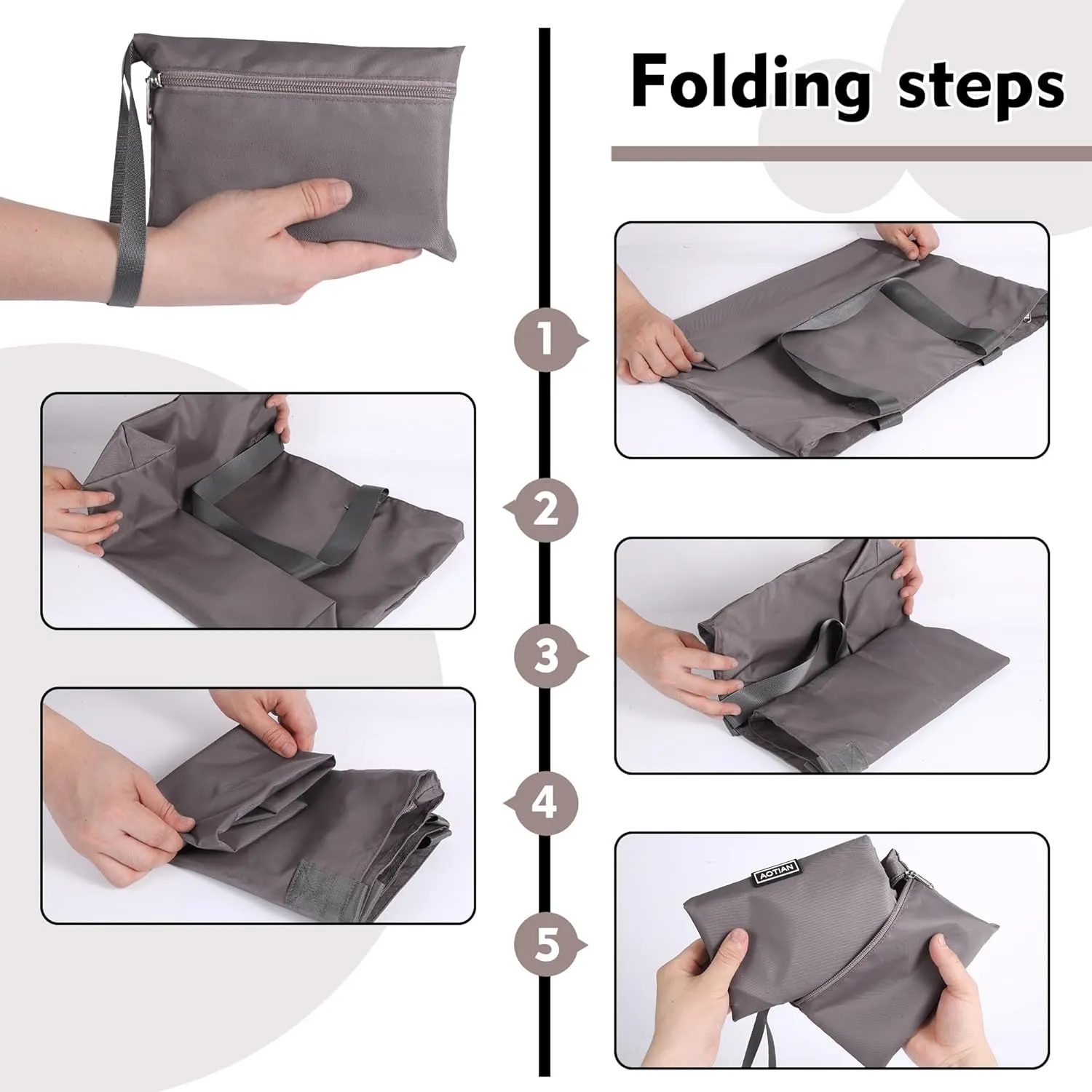 AOTIAN Heavy Duty 20 Liter Reusable Grocery Bags, Thickened Tear-Resistant Polyester Fabric Foldable Machine Washable Shopping Bags, Zipper Closure Water-Resistant Large Tote Bag Travel Gym Beach Bag