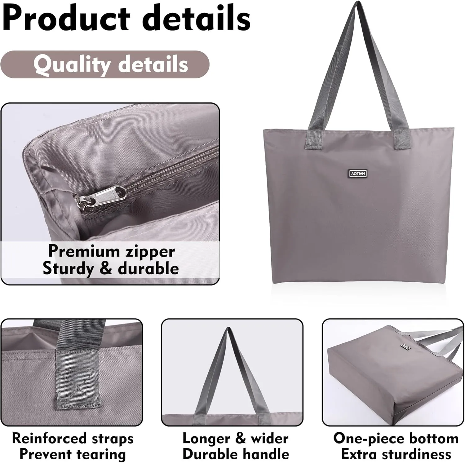 AOTIAN Heavy Duty 20 Liter Reusable Grocery Bags, Thickened Tear-Resistant Polyester Fabric Foldable Machine Washable Shopping Bags, Zipper Closure Water-Resistant Large Tote Bag Travel Gym Beach Bag