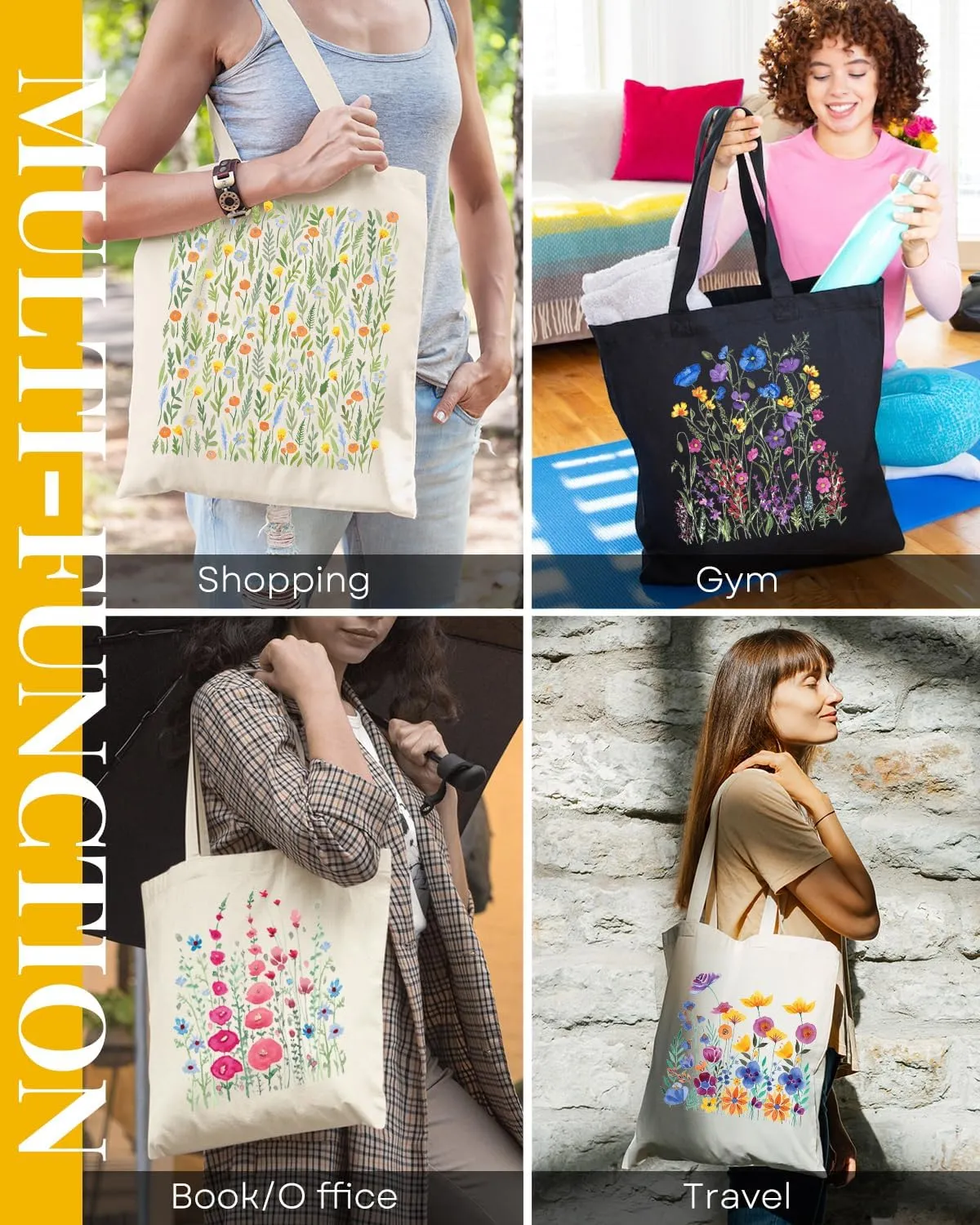 AUSVKAI Canvas Tote Bag for Women, Aesthetic Cute Grocery Grocery Reusable Cotton Gift Bag for Shooping Beach Trendy Gifts