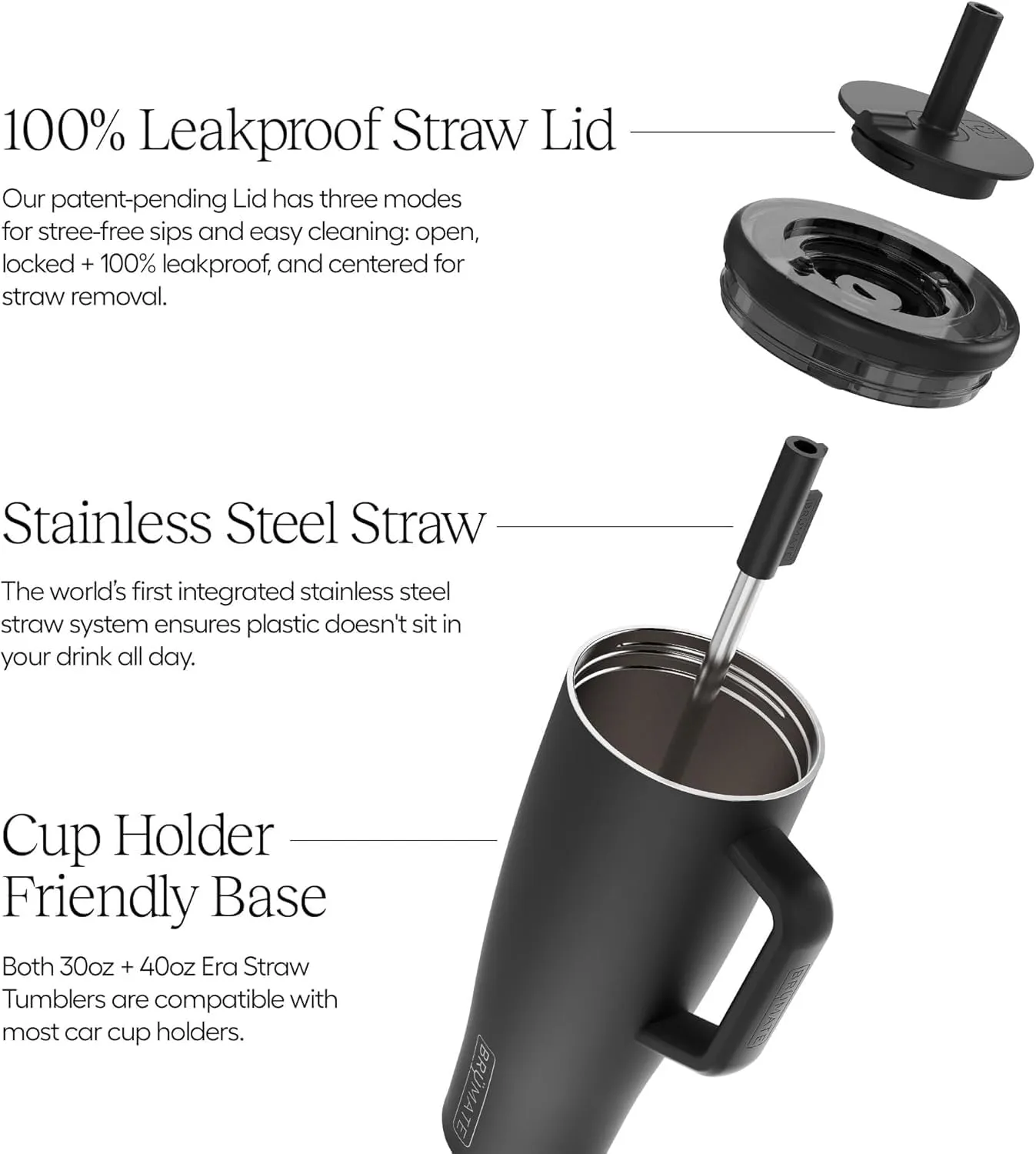 BrMate Era 40 oz Tumbler with Handle and Straw | 100% Leakproof Insulated Tumbler with Lid and Straw | Made of Stainless Steel | Cup Holder Friendly Base | 40oz (Mocha)