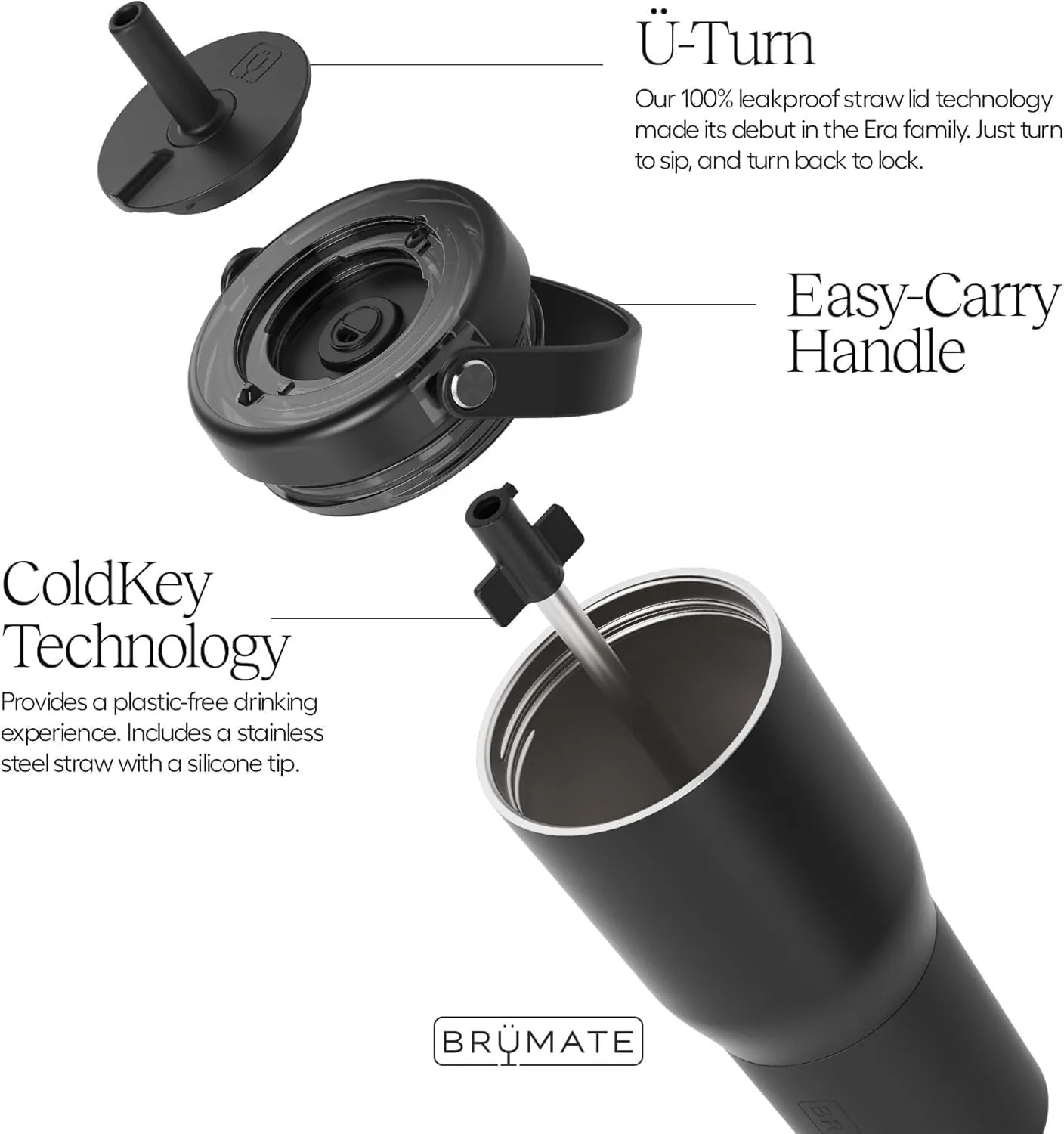 BrMate Resa 25oz 100% Leakproof Travel Tumbler with Handle & Straw | Flexible Soft Sip Straw | Silicone Sleeve for Durability | Stainless Steel | Cup Holder & Travel Friendly | (Dark Aura)