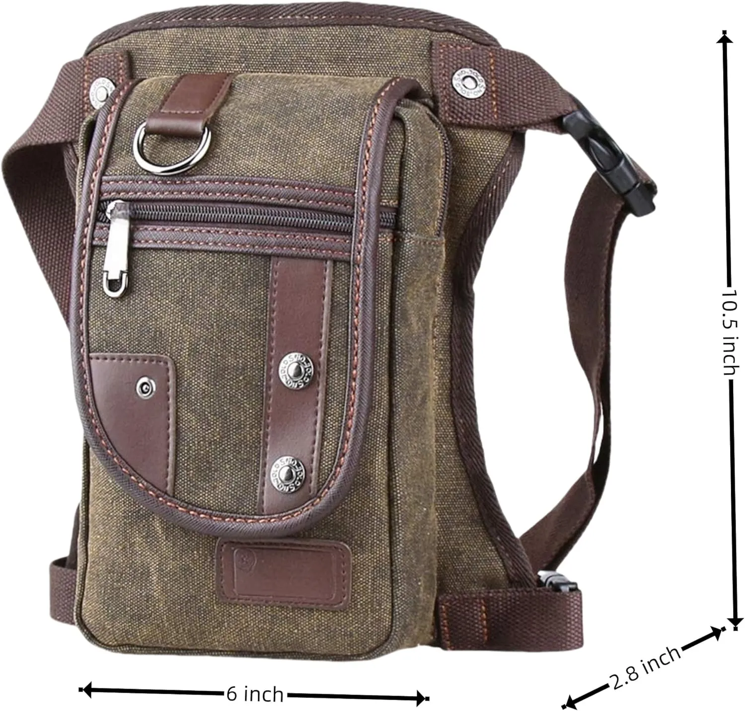 Canvas Drop Leg Bag, Motorcycle Thigh Bag with Multiple Pockets, 6x2.8x10.5 inches (Coffee)