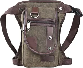 Canvas Drop Leg Bag, Motorcycle Thigh Bag with Multiple Pockets, 6x2.8x10.5 inches (Coffee)
