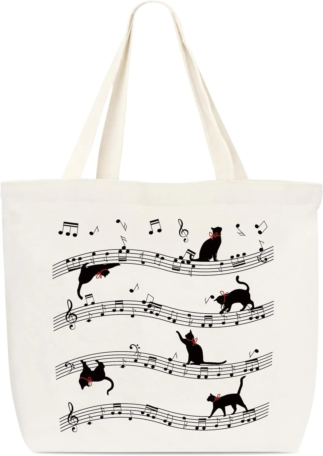 Canvas Tote Bag, Book Tote Bag, Phonetic Symbol Totes, Music Lover Gifts, Black Cat Library Tote, Reusable Grocery Shopping Bag, Library Shoulder Bag For Women Friends B(05)