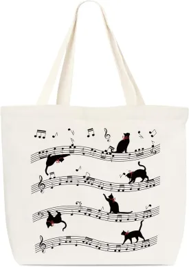 Canvas Tote Bag, Book Tote Bag, Phonetic Symbol Totes, Music Lover Gifts, Black Cat Library Tote, Reusable Grocery Shopping Bag, Library Shoulder Bag For Women Friends B(05)