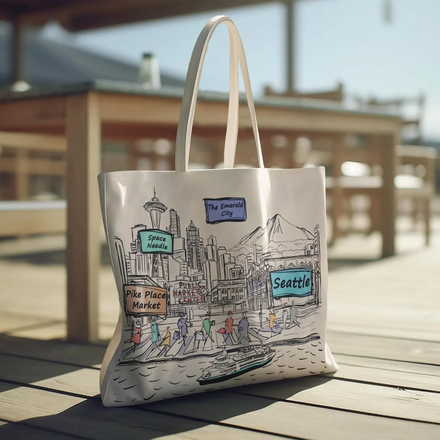 City-Themed Artwork Tote Bag Collection - Designed in the USA, 17"x14", Double Sided Print, Souvenir & Gift