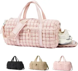 CLUCI Quilted Duffel Bag for Women, Large Puffer Duffle Weekender Bag with Shoe Compartment, Overnight Carry On Bag Workout for Airplane, Sports