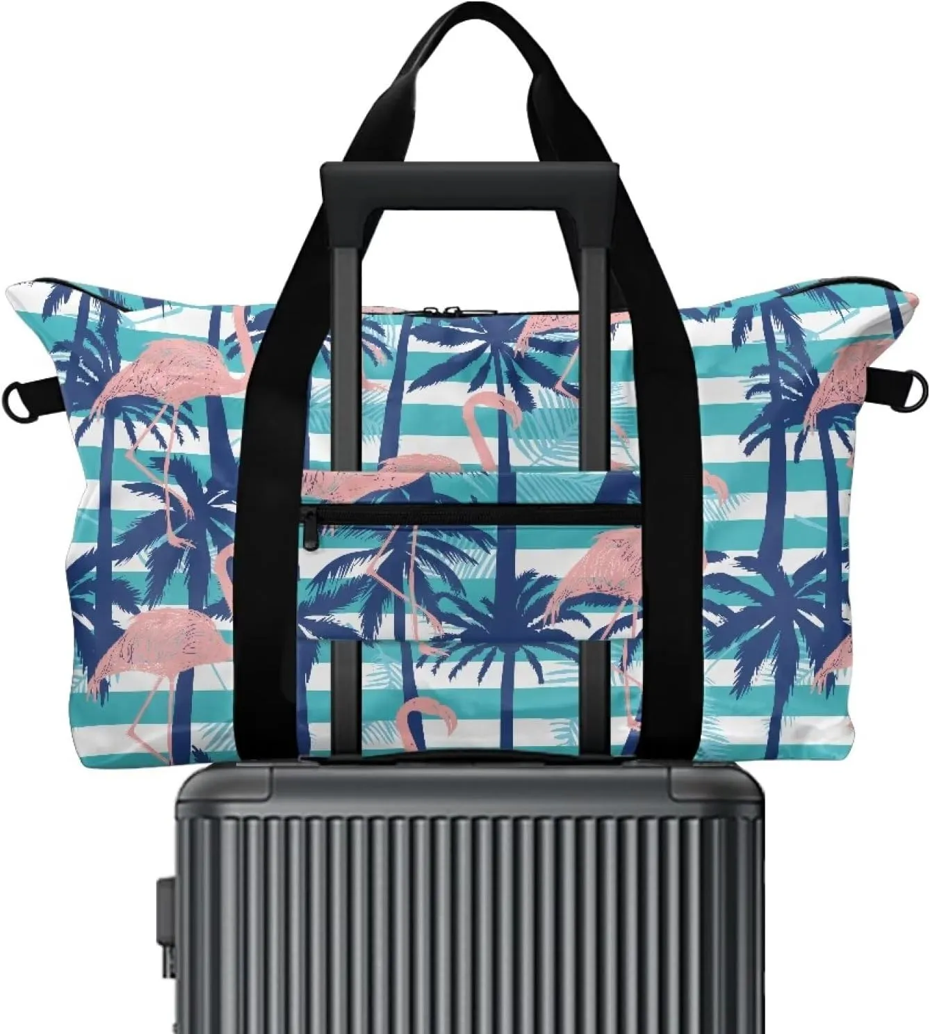 Coconut Tree Flamingo Print Extra Large Duffel Bag 22.24 x 6.3 x 13 Inches - Carry Tote Bag with Adjustable Shoulder Strap - Water-Resistant Weekender & Gym Holdall for Travel & Sports
