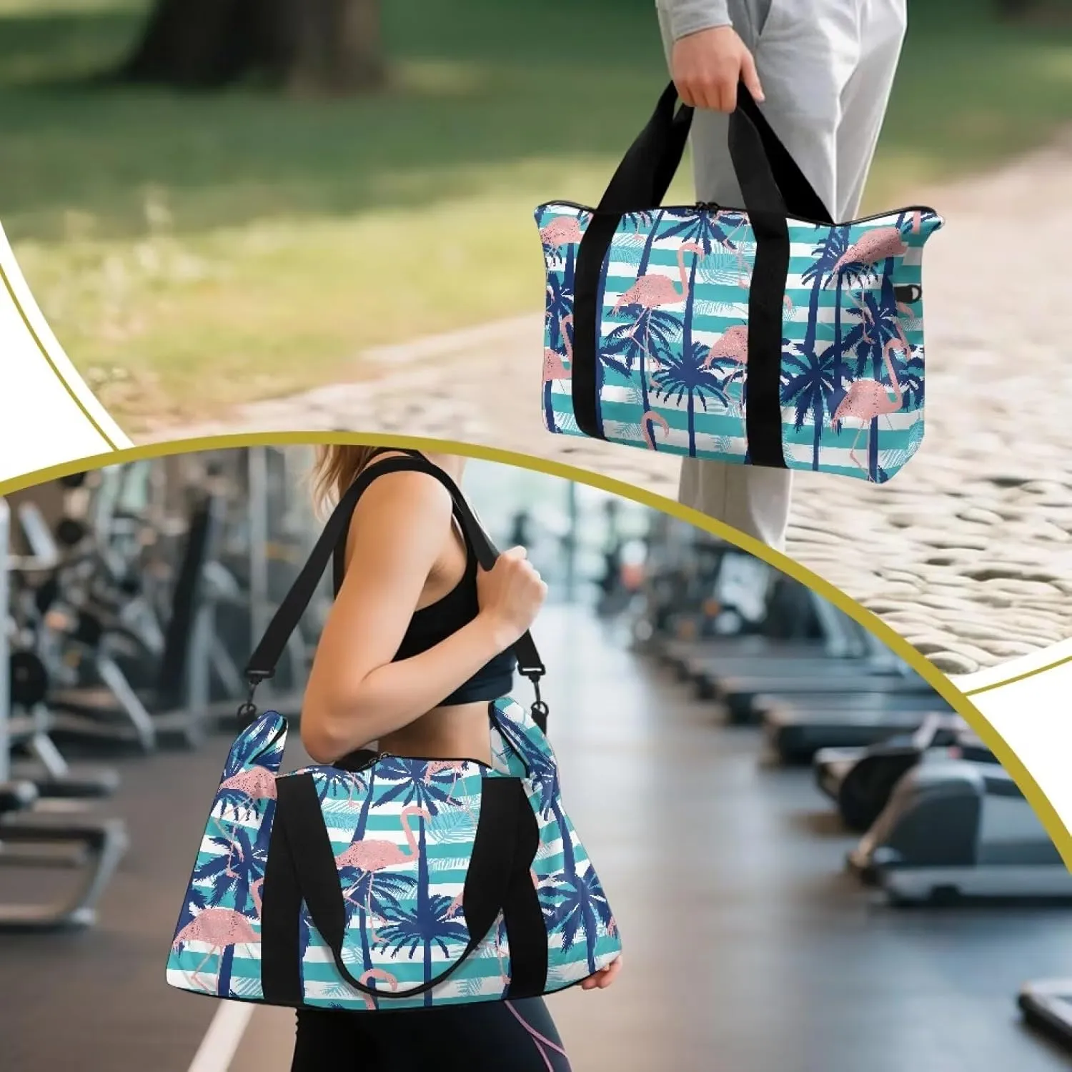 Coconut Tree Flamingo Print Extra Large Duffel Bag 22.24 x 6.3 x 13 Inches - Carry Tote Bag with Adjustable Shoulder Strap - Water-Resistant Weekender & Gym Holdall for Travel & Sports