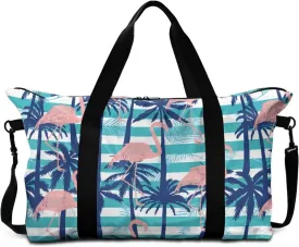 Coconut Tree Flamingo Print Extra Large Duffel Bag 22.24 x 6.3 x 13 Inches - Carry Tote Bag with Adjustable Shoulder Strap - Water-Resistant Weekender & Gym Holdall for Travel & Sports