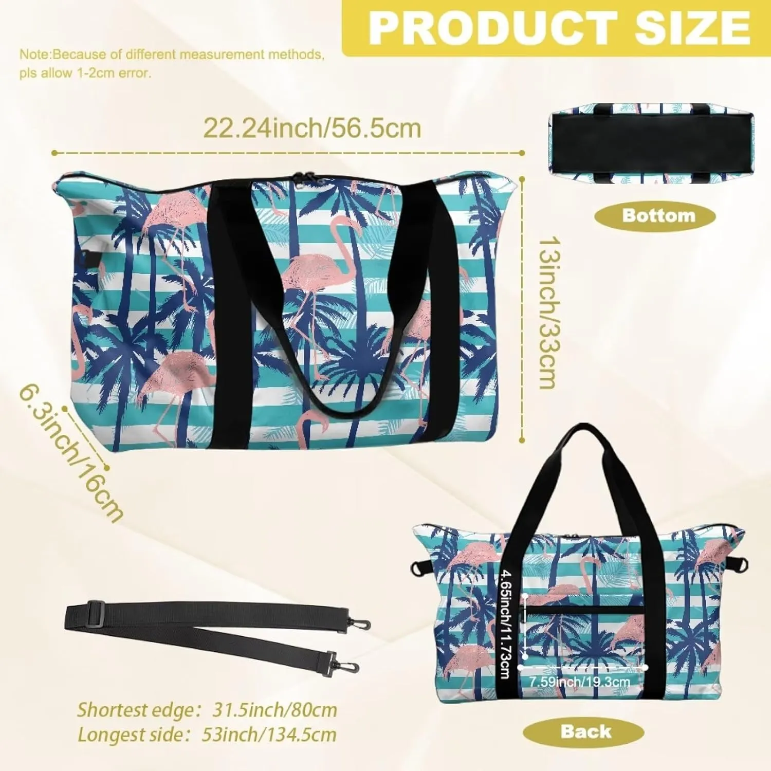 Coconut Tree Flamingo Print Extra Large Duffel Bag 22.24 x 6.3 x 13 Inches - Carry Tote Bag with Adjustable Shoulder Strap - Water-Resistant Weekender & Gym Holdall for Travel & Sports