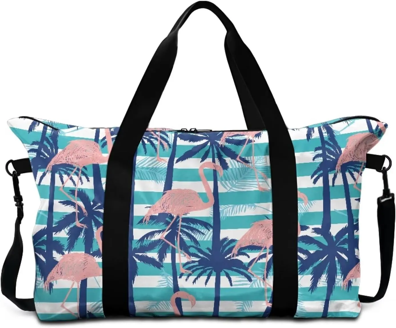 Coconut Tree Flamingo Print Extra Large Duffel Bag 22.24 x 6.3 x 13 Inches - Carry Tote Bag with Adjustable Shoulder Strap - Water-Resistant Weekender & Gym Holdall for Travel & Sports