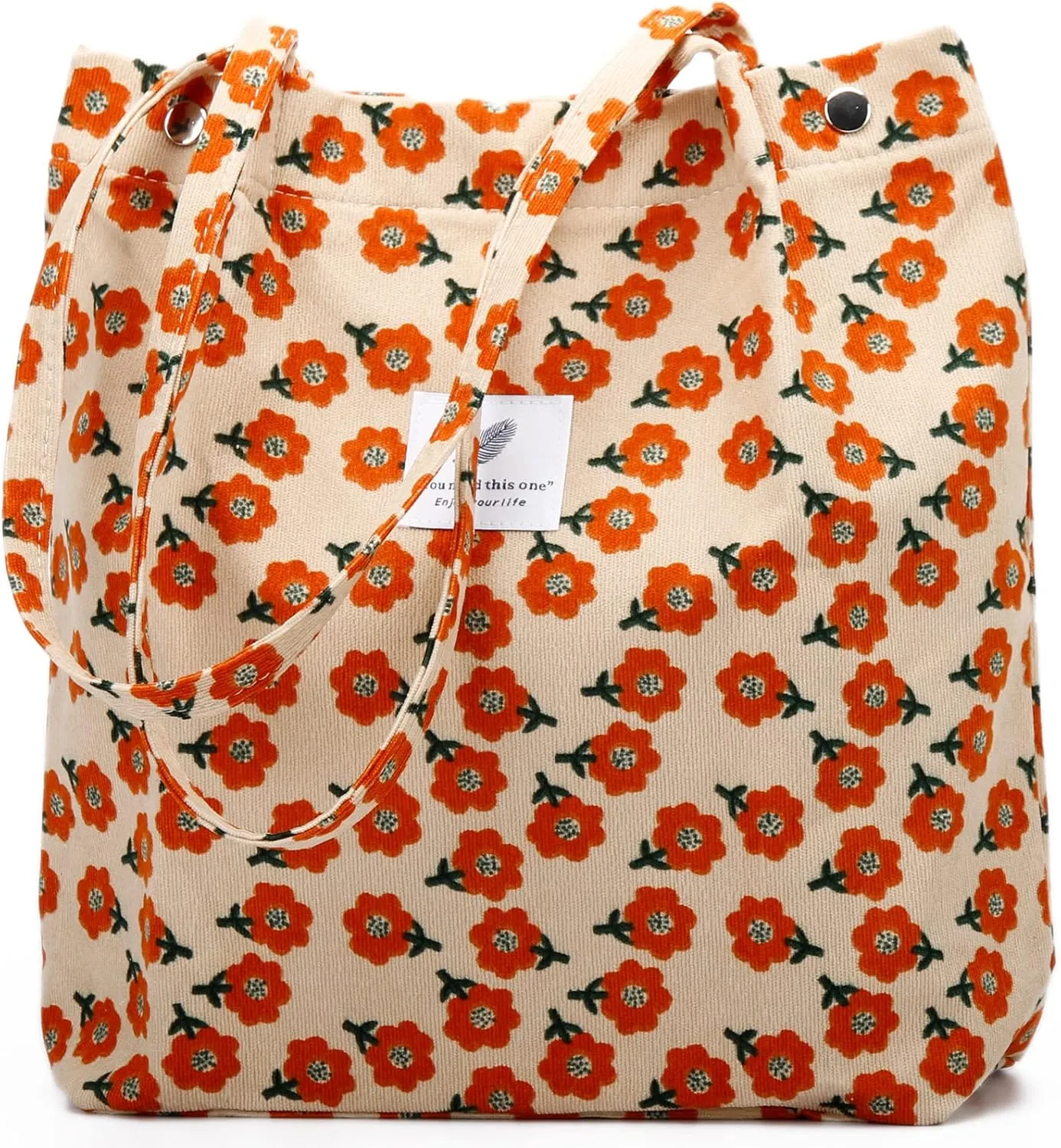 Corduroy Tote Bag Cute Tote Bags for Women Shoulder Bag with Inner Pocket for Work Beach Travel and Shopping Grocery
