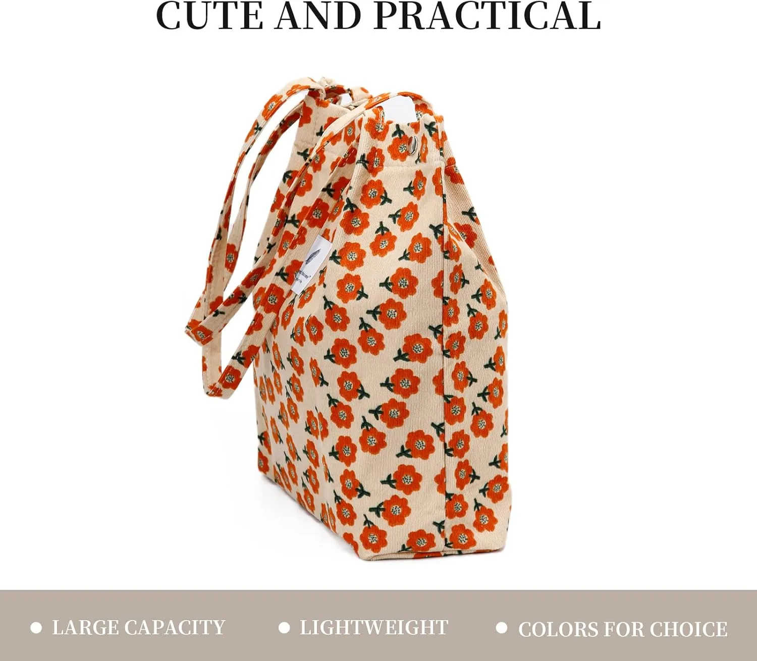 Corduroy Tote Bag Cute Tote Bags for Women Shoulder Bag with Inner Pocket for Work Beach Travel and Shopping Grocery
