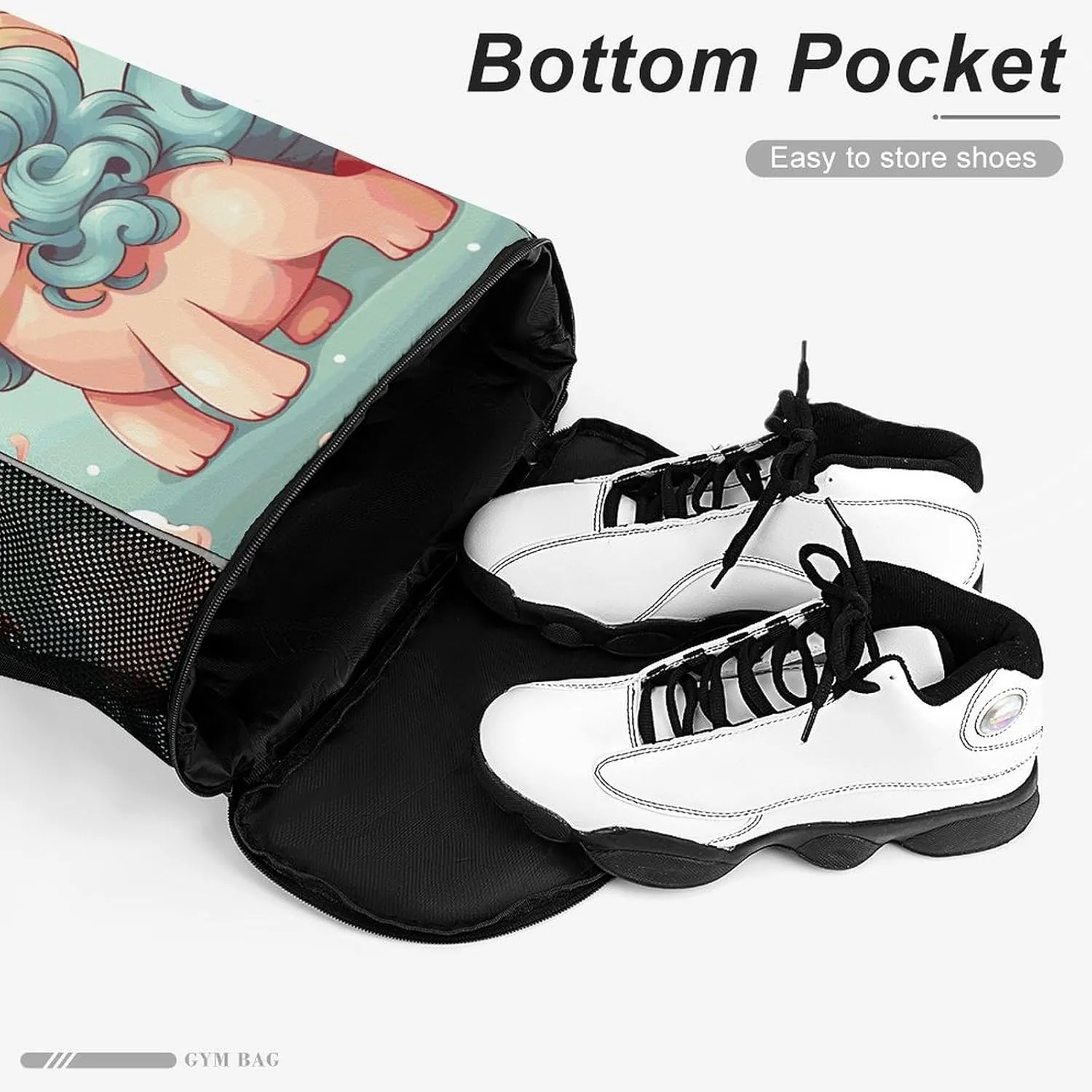 Drawstring Backpack Sports Gym Swim Bag with Shoes Compartment Cute Animal Rainbow Horse Stuff Sack