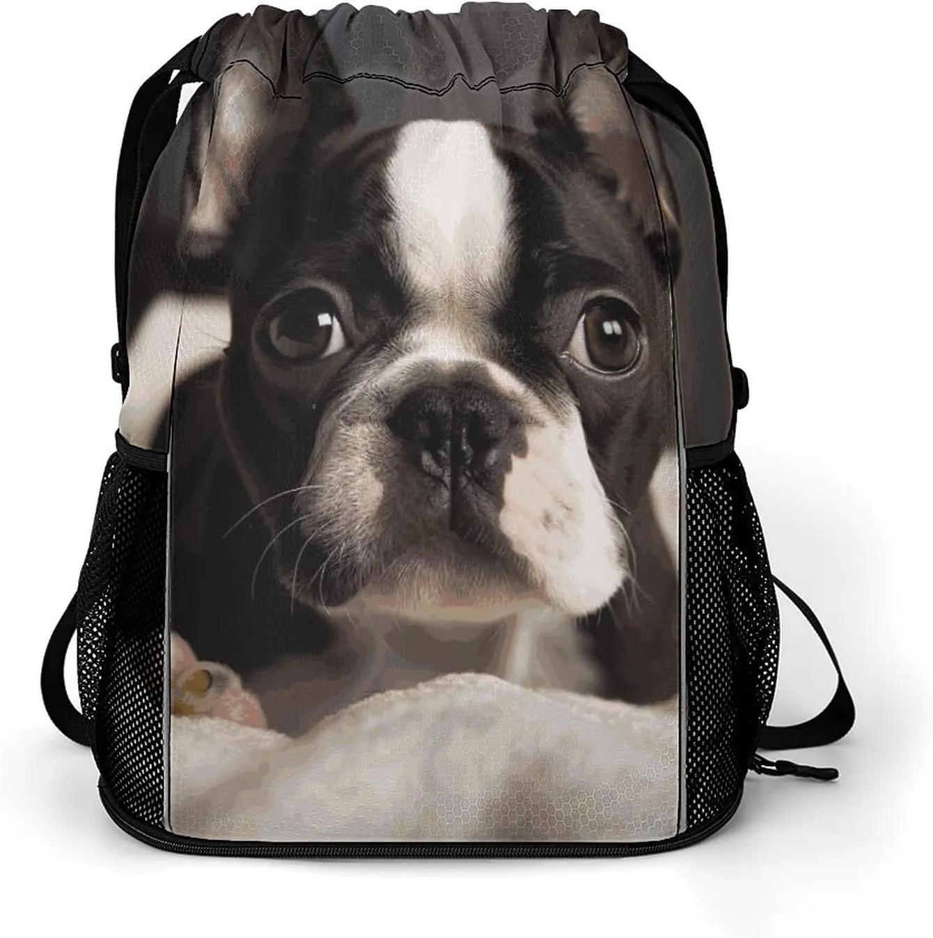 Drawstring Backpack Sports Gym Swim Bag with Shoes Compartment Cute Boston Terrier Stuff Sack