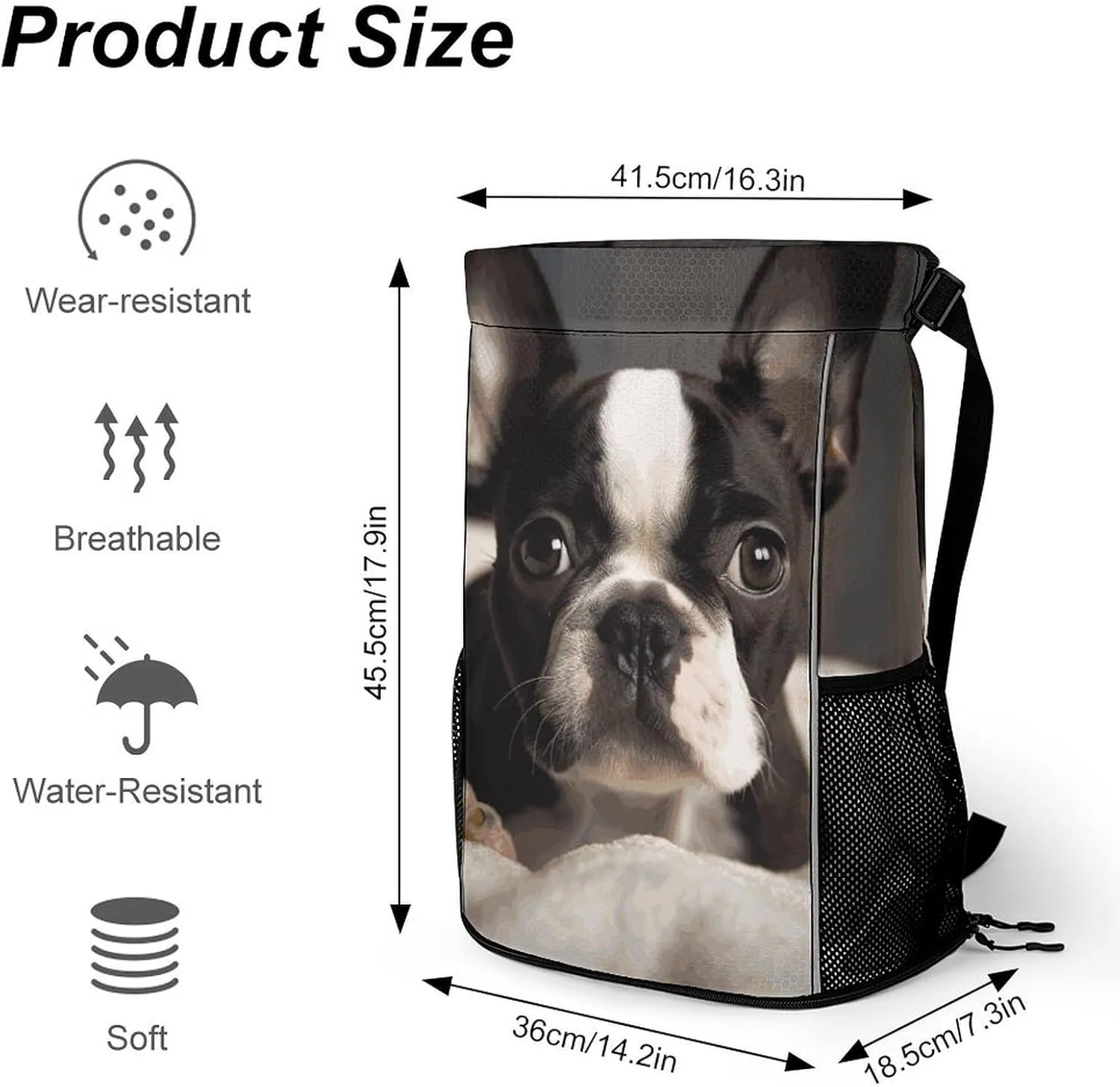 Drawstring Backpack Sports Gym Swim Bag with Shoes Compartment Cute Boston Terrier Stuff Sack