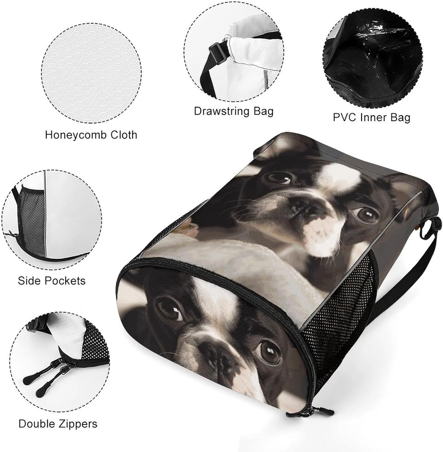 Drawstring Backpack Sports Gym Swim Bag with Shoes Compartment Cute Boston Terrier Stuff Sack