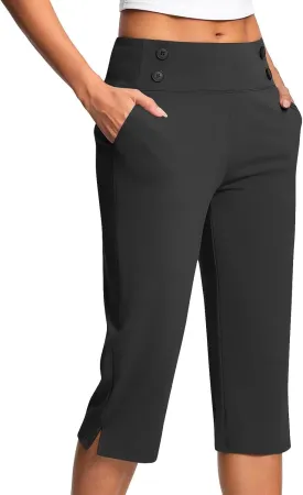 Dressy Capri Pants for Women Casual Work Business Capris High Waist Stretch Yoga Cropped Pant with Pocket