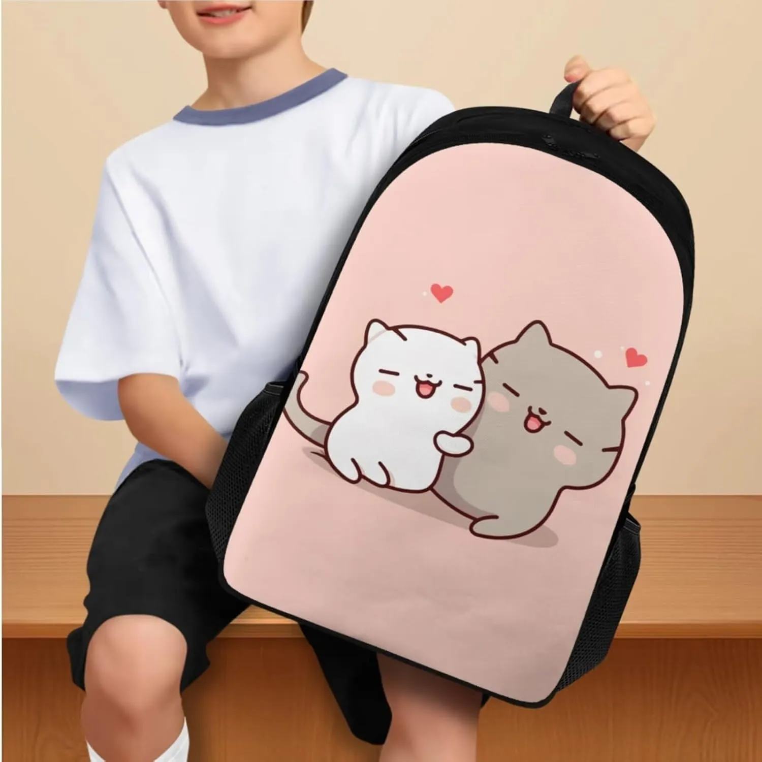 Flashideas Cartoon Cat School Backpack Set 4Pcs with Lunch Box Insulated Water Bottle Kids Backpack for Girls 8-10 and Water Bottle Carrier for Elementary Primary Middle School Bookbag