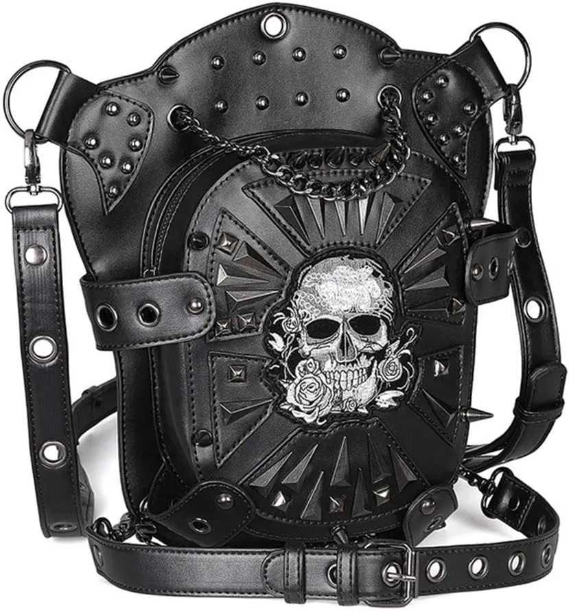 Gothic Steampunk Waist Bag Drop Leg Bag Pack Hip Belt Fanny Wallet Purse Pouch Bag (Black2)