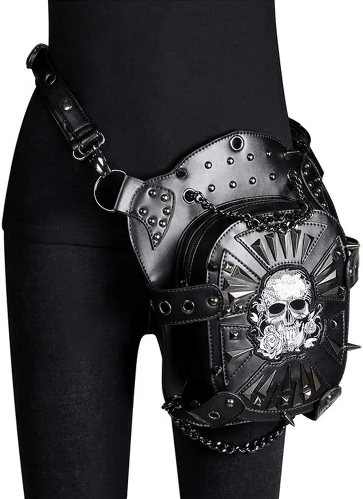 Gothic Steampunk Waist Bag Drop Leg Bag Pack Hip Belt Fanny Wallet Purse Pouch Bag (Black2)