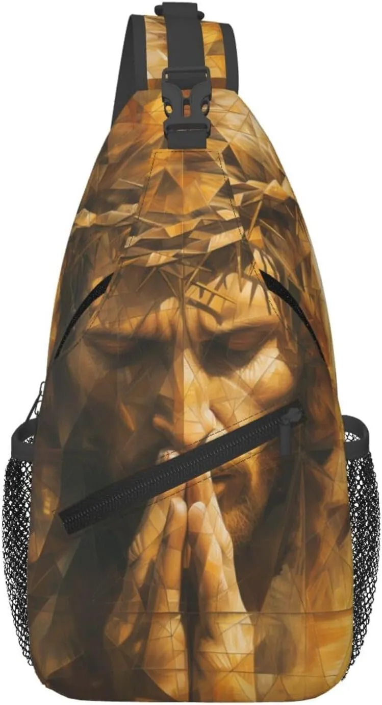 Hands Praying Jesus Sling Bag For Men Crossbody Backpack,Women Shoulder Bag For Travel Sport