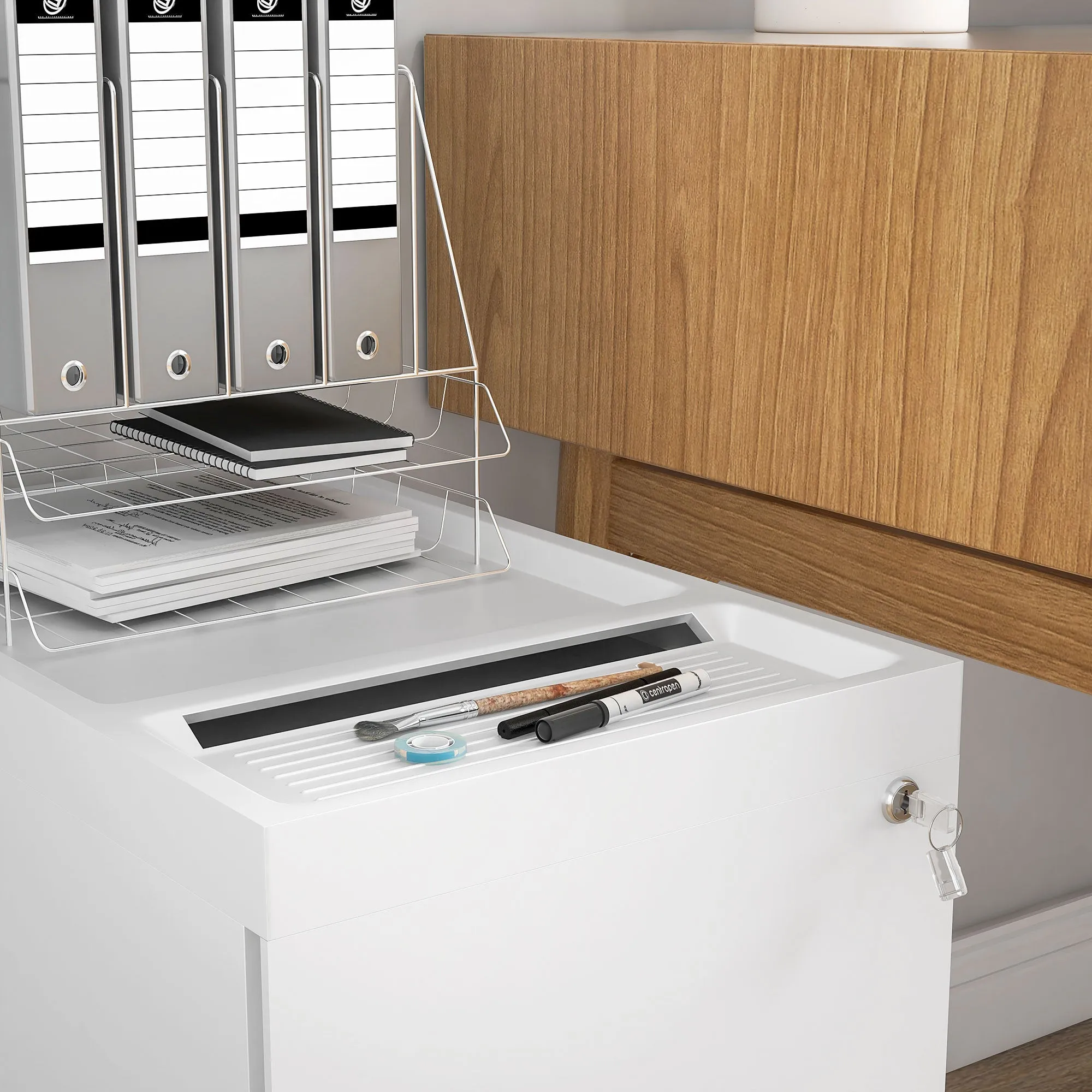 HOMCOM Office File Cabinet with 2 Drawers, Envelope Slot and Hanging Bar, Steel, 30x50x53.5 cm, White