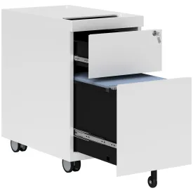 HOMCOM Office File Cabinet with 2 Drawers, Envelope Slot and Hanging Bar, Steel, 30x50x53.5 cm, White