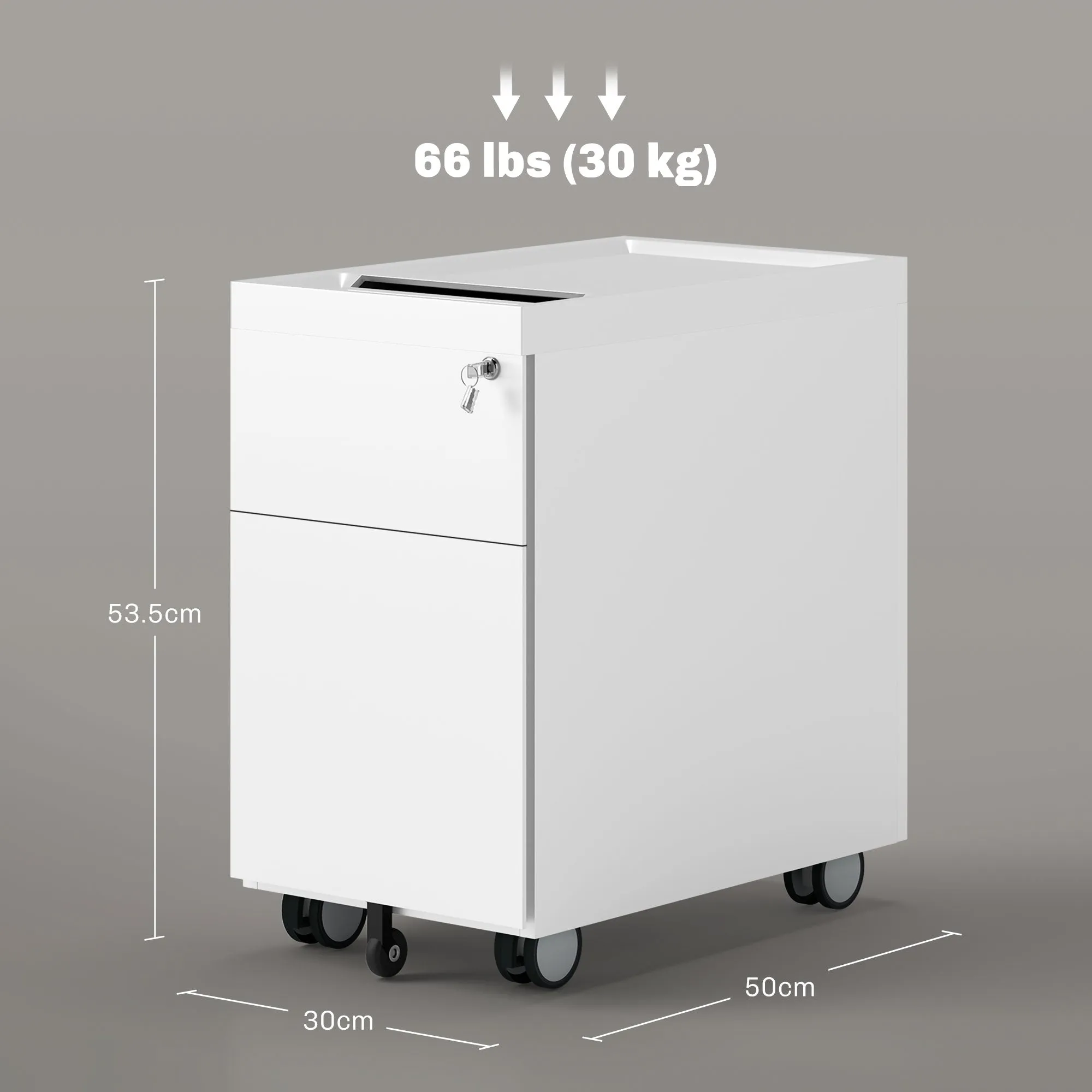 HOMCOM Office File Cabinet with 2 Drawers, Envelope Slot and Hanging Bar, Steel, 30x50x53.5 cm, White