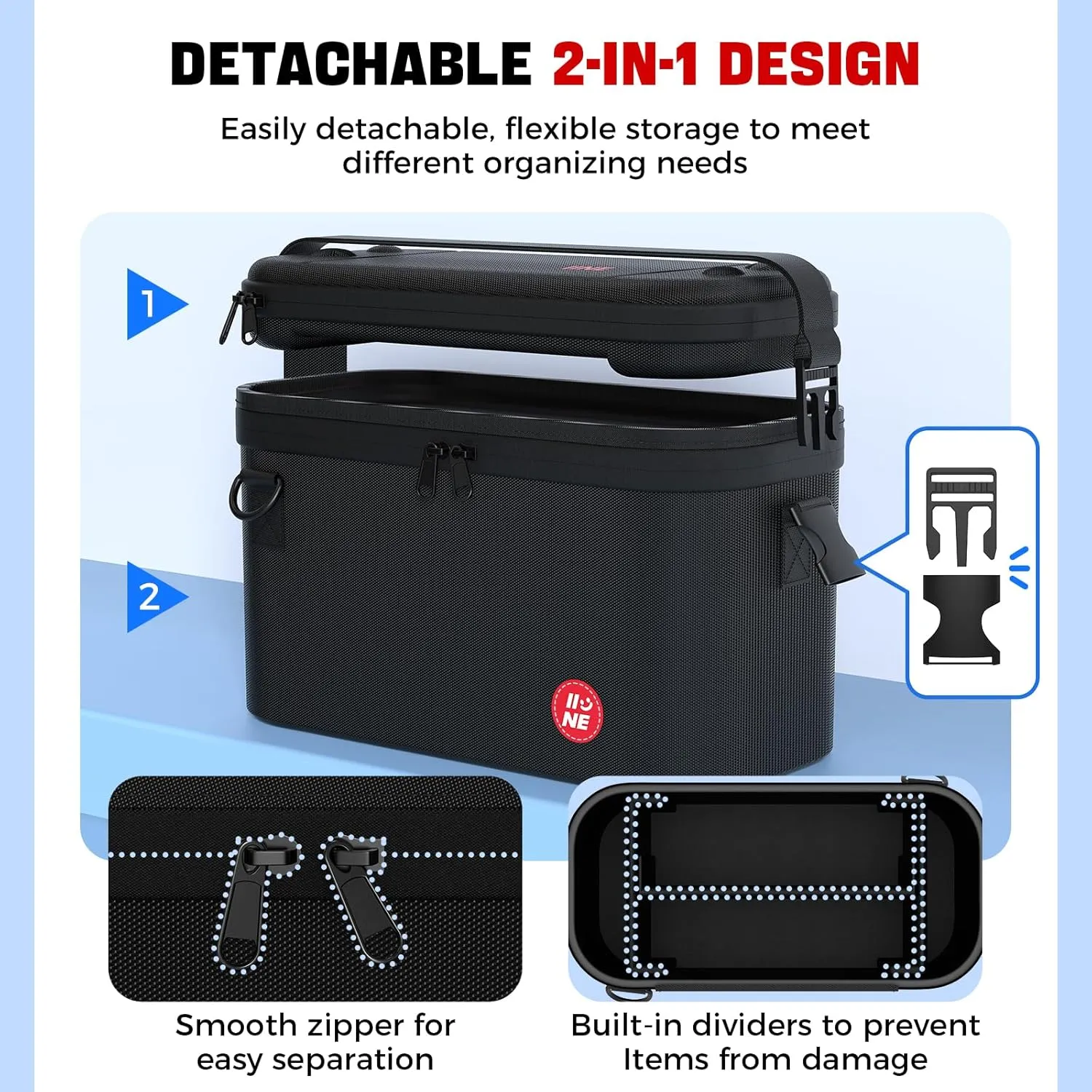IINE Split Carrying Storage Bag for Switch 2  Hard Shell Travel Case with Large Capacity, Detachable Layers, and Adjustable Strap  Compatible with Console, Dock, and Accessories(2-in-1 Case, Black)