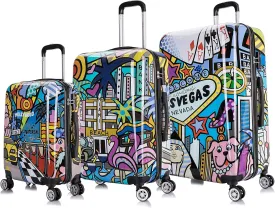 InUSA Cities Print Luggage with Spinner Wheels | Durable Lightweight Hardside Suitcase | Travel Bag with Handle and Trolley | (20in, 24in, 28in) 3 Piece Set