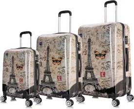 InUSA Paris Print Luggage with Spinner Wheels | Durable Lightweight Hardside Suitcase | Travel Bag with Handle and Trolley | (20in, 24in, 28in) 3 Piece Set