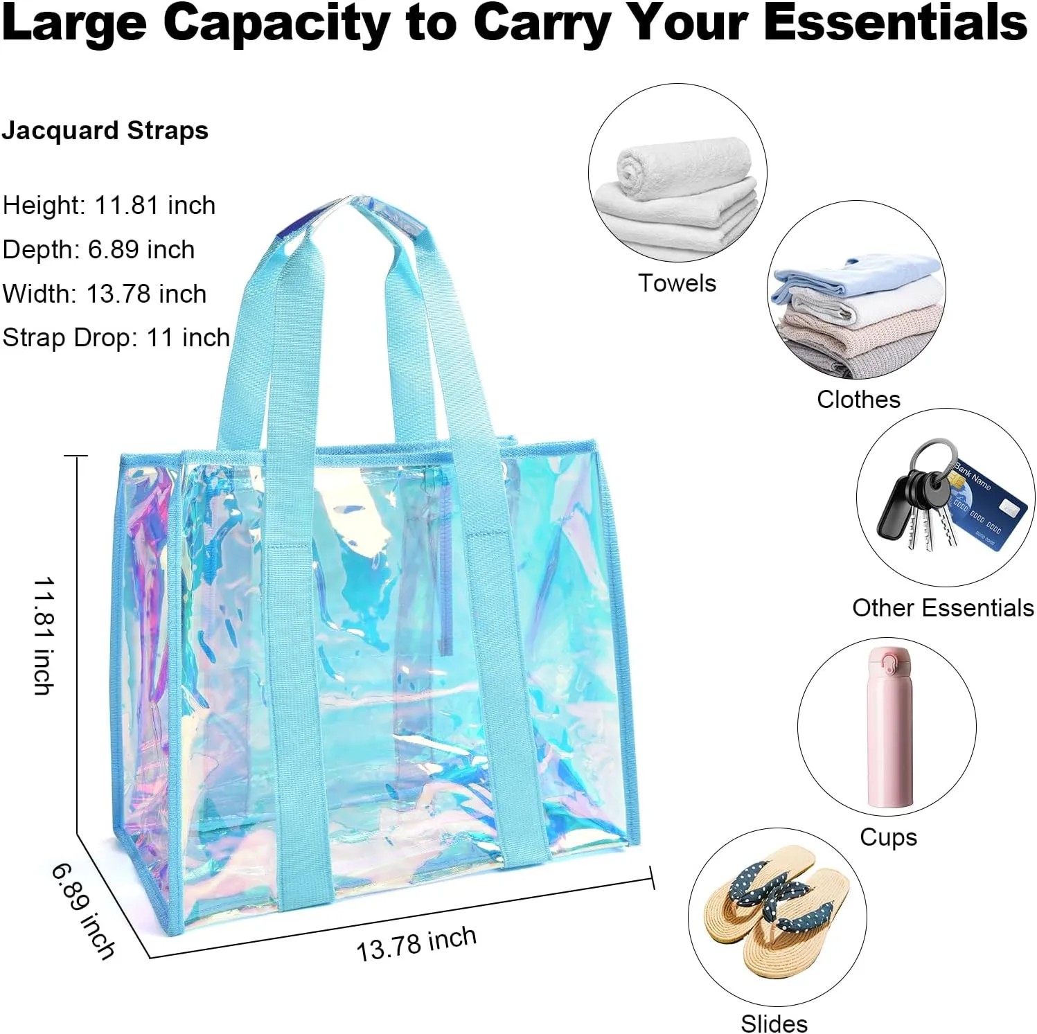 IwIeIaIrI Clear Tote Bag PVC Beach Bag Women's Large Crossbody Shoulder Bag with Zipper