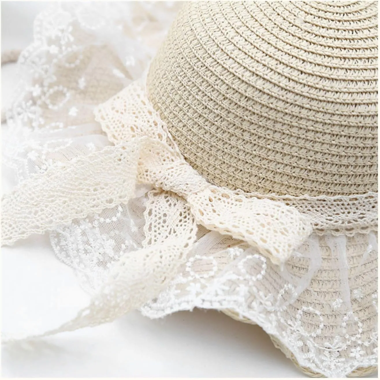 Kids Sun Hat Girls Lace Straw Hat Bucket Cap with Mini Cross Body Straw Bag Summer Beach Straw Hat Outdoor Travel
