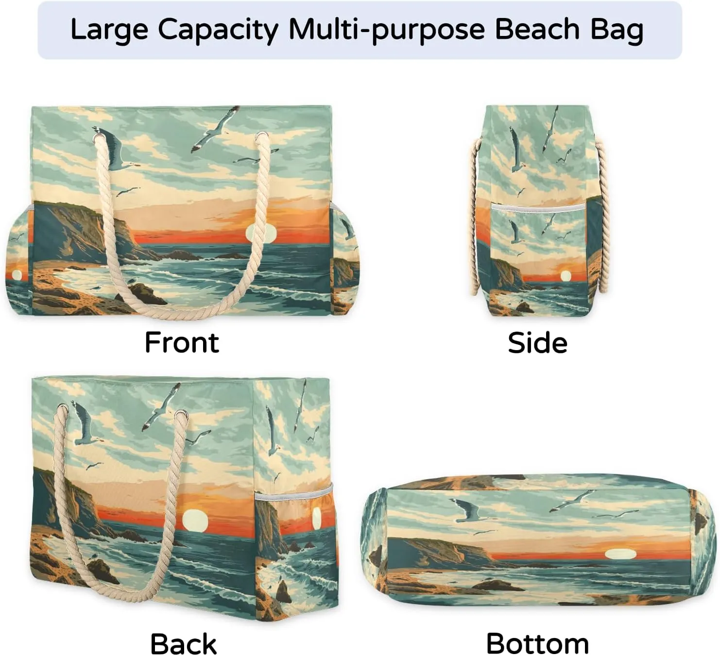 Large Tote Beach Bags for Women with Zipper Waterproof Sandproof Swim Pool Grocery Gym Travel Bag