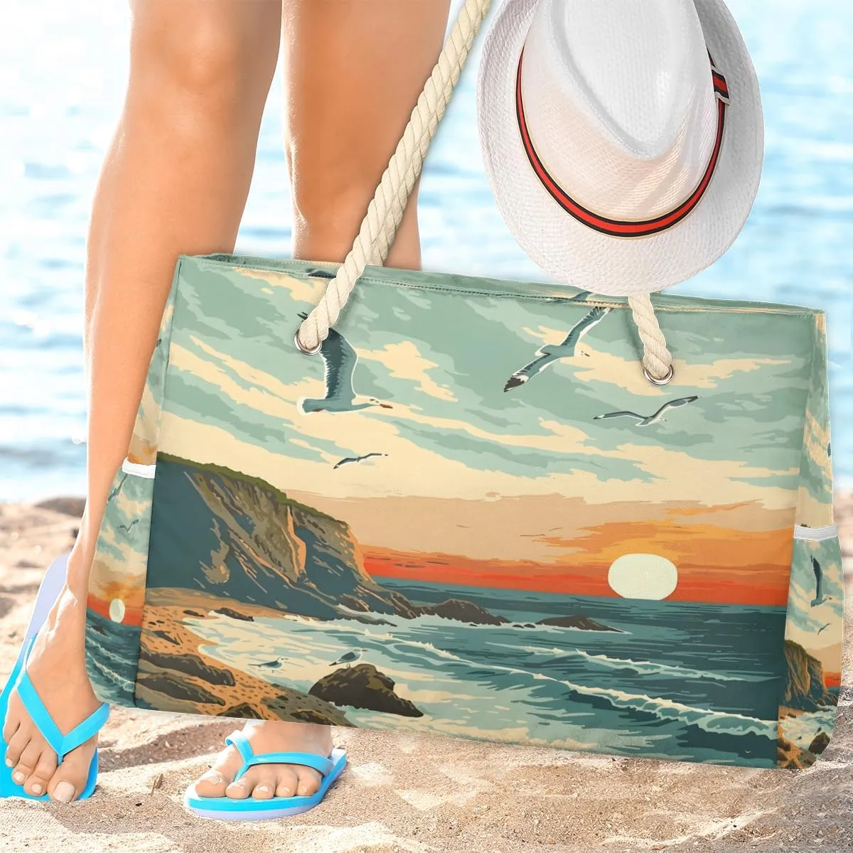 Large Tote Beach Bags for Women with Zipper Waterproof Sandproof Swim Pool Grocery Gym Travel Bag