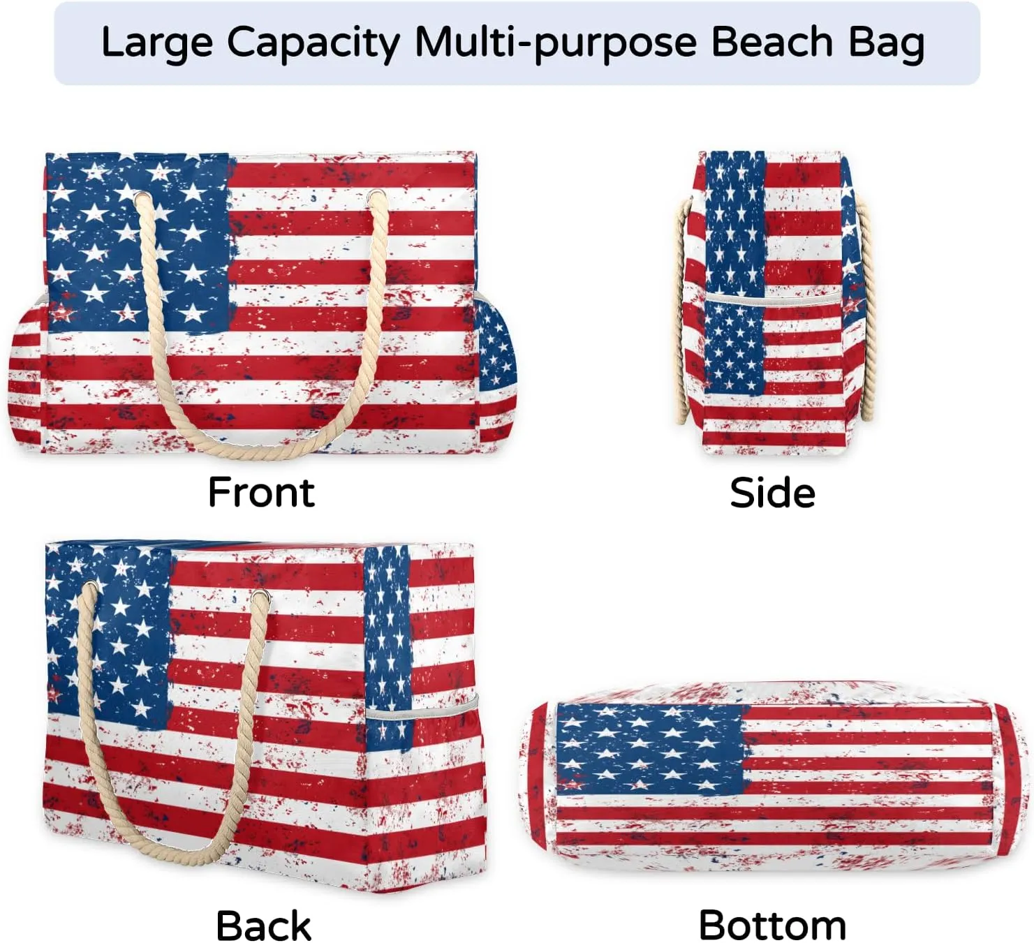 Large Tote Beach Bags for Women with Zipper Waterproof Sandproof Swim Pool Grocery Gym Travel Bag