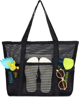 Mesh Beach Bag, Casual Womens Shoulder Handbag, Large Sandproof Beach Tote Bag for Pool/Travel/Vacation Essentials
