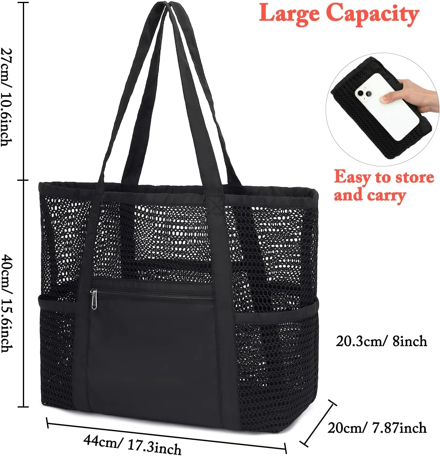 Mesh Beach Bag, Casual Womens Shoulder Handbag, Large Sandproof Beach Tote Bag for Pool/Travel/Vacation Essentials