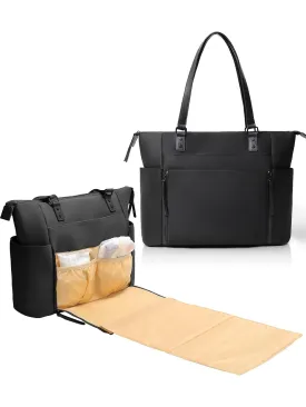MOMINSIDE Neoprene Diaper Bag Tote, Diaper Bag Backpack with Changing Station,14 Pockets Large Capacity Travel Baby Bag for Mom, Convertible Diaper Tote, Black