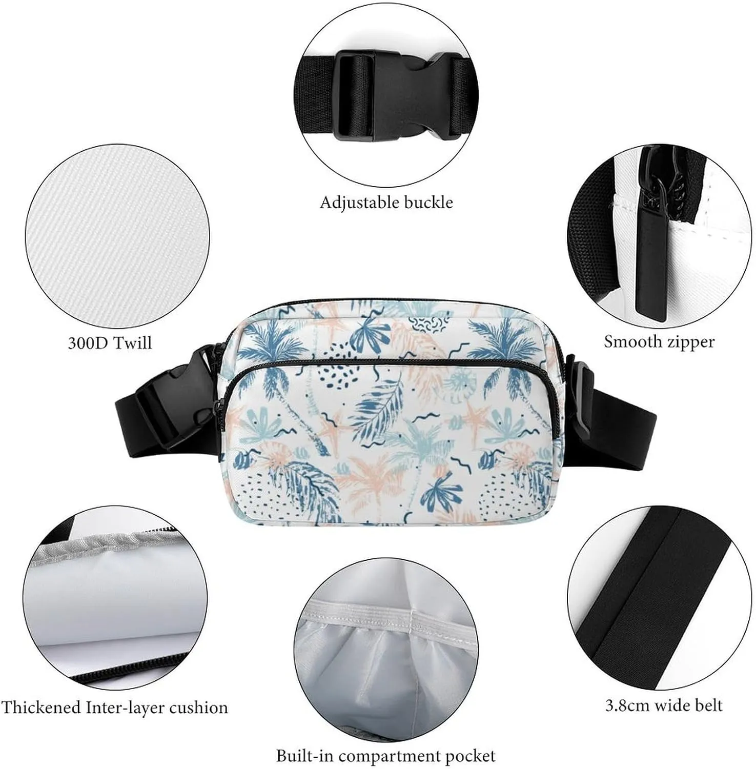 Nautical Beach Fanny Pack Belt Bag with Adjustable Strap Nautilus Shells Starfish Waist Packs Small Pouch Crossbody Bags for Hiking Running Cycling Traveling