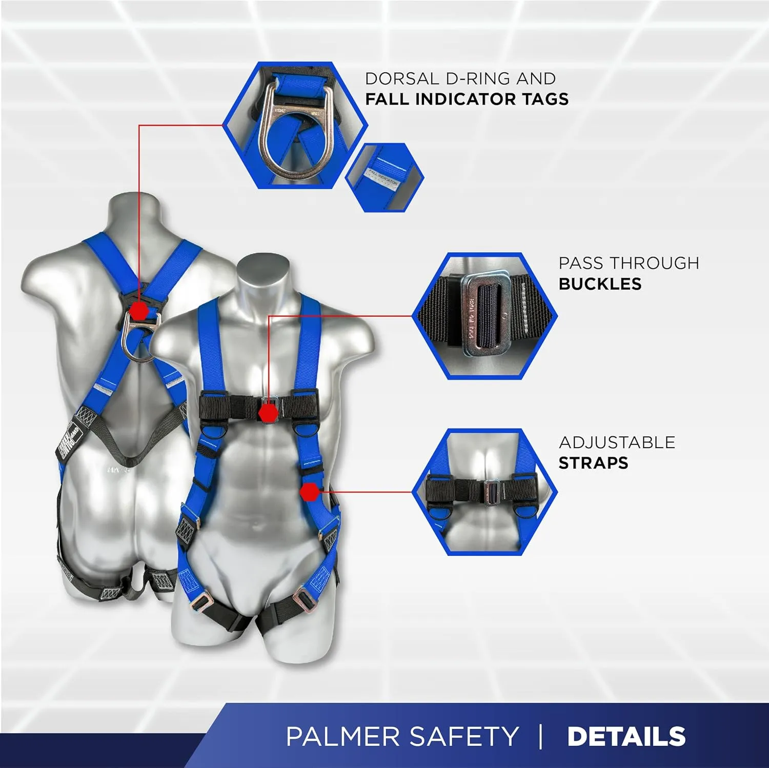 Palmer Safety Fall Protection Roofing Bucket Kit I Full-Body Harness, 50' Vertical Rope & Anchor Set I Safety Harness Kit